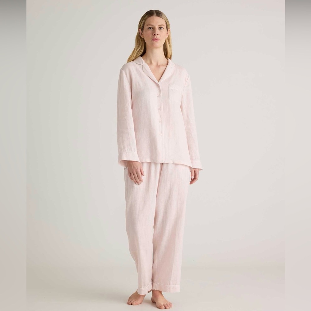 Quince 100% European Linen Long Sleeve Pajama Set With Piping size Medium